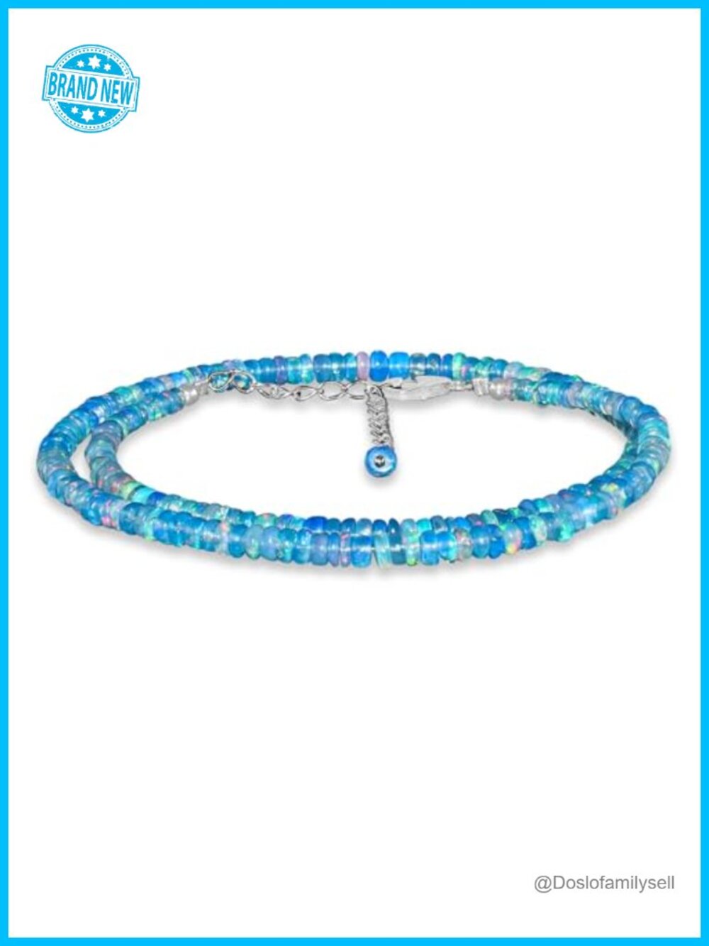 Blue Ethiopian Opal Beaded Necklace 925 Sterling Silver Choker October